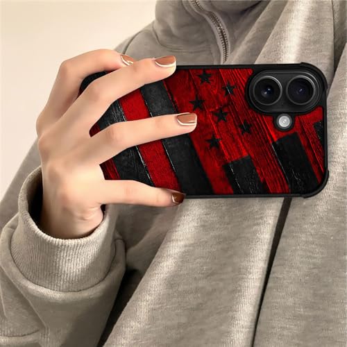 DJSOK Case for iPhone 17,Compatible with MagSafe,Anti-Scratch Shockproof Case,Black Red Wood Grain American Flag - color: Black red wood grain American flag, size: IPhone 17
