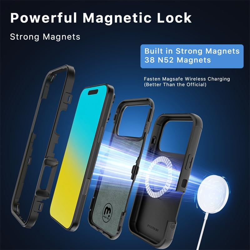 M MYBAT PRO for iPhone 17 Pro Case with Belt Clip Holster,[Compatible with Magsafe] w/Screen Protector,Anti-Drop,Shockproof,w 360°Rotating Kickstand,Heavy Duty Protection (Black) - color: Black