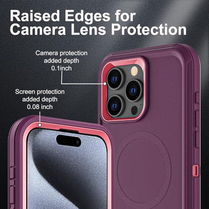 YKHJKLEC for iPhone 15 Pro Case, Compatible with Magsafe, Military Grade 3 in 1 Heavy Duty Shockproof/Drop Proof/Dust Proof Case with 2Pcs Tempered Glass Screen Protector (New-Purple/Pink) - color: New-Purple/Pink