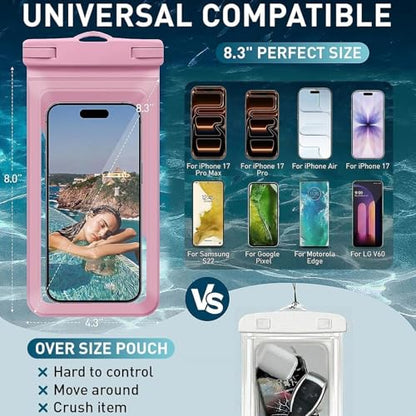 Waterproof Phone Pouch for iPhone 17 16 15 Pro Max IPX8 Pink+Purple | Card Pocket, Lightweight, Large Cellphone Dry Bag, IPX8 Rated, Beach Essential, Cruise Ship, 2 Pack, 8.3 inch - color: B8-Pink+Purple-2 pack