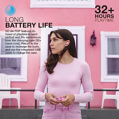 JLab Go Air Pop True Wireless Earbuds, in Ear Headphones, Bluetooth Earphones, Ear Buds with 32H Playtime, Bluetooth Earbuds with Microphone, USB Charging Case, Dual Connect, EQ3 Sound, Pink - color: Pink