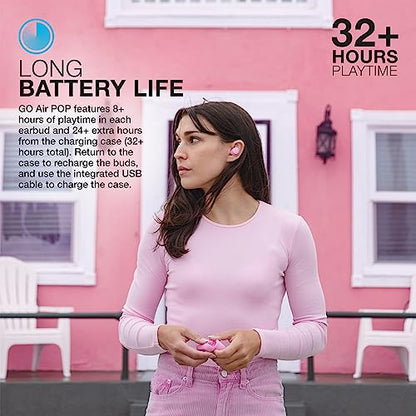 JLab Go Air Pop True Wireless Earbuds, in Ear Headphones, Bluetooth Earphones, Ear Buds with 32H Playtime, Bluetooth Earbuds with Microphone, USB Charging Case, Dual Connect, EQ3 Sound, Pink - color: Pink