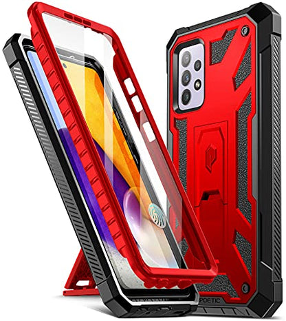 Poetic Spartan Case for Samsung Galaxy A72, Built-in Screen Protector Work with Fingerprint ID, Full Body Rugged Shockproof Protective Cover Case with Kickstand, Metallic Red - color: Metallic Red