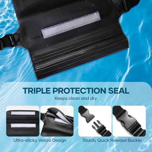 Waterproof Bag Fanny Packs for Women, Floating Beach Bags 2PCS | Floating, ideal for Beach, Boating & Kayaking&Fishing&Diving, Durable Material, Phone & Passport Pouch(black&black) - color: Black&Black