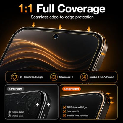Privacy Screen Protector for iPhone17 Pro (2-Pack) - 9H Tempered Glass with Anti-Scratch, Fingerprint Unlock & Easy Installation