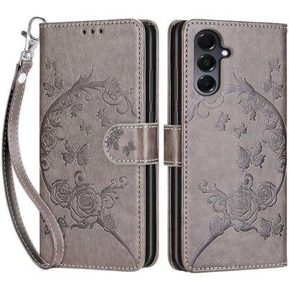 Wallet Case for Samsung Galaxy A16 5G, Gray Flower | Women Flip Folio Cover, Embossed PU Leather, Stand, Credit Card Holders Slots, Wrist Strap - color: 6