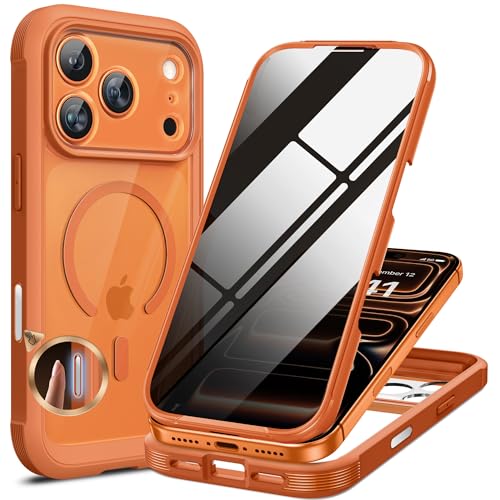 Miracase for iPhone 17 Pro Privacy Series Case, Magsafe, Orange | Built-in Privacy Screen Protector | 360° Full Protection | Colored Bezel & Clear Back | Shock-Absorbent | 6,3 Inch - color: Cosmic Orange, size: iPhone 17 Pro