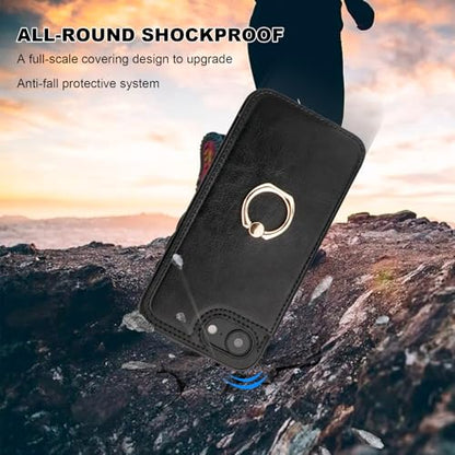 ONETOP for iPhone 17e/16e Wallet Case with Credit Card Holder,Black | 360° Rotation Ring Kickstand,Finger Grip,Double Magnetic Clasp,RFID Blocking PU Leather Shockproof Cover for Women Men - color: Black