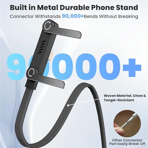 2 Pack USB C to Lightning Cable with Built-in Metal Phone Stand, PD 30W Invisible Holder Charger Cable, 90 Degree Braided Flat Lightning Charging Cable, Foldable Data Cable Standing for iPhone 14-5