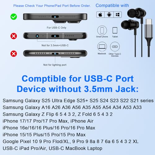for Samsung Ear Buds Wired Earbuds for Samsung Galaxy S26 Ultra S25 FE Edge - color: Black