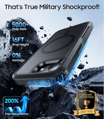 Magnetic for iPhone 17e Case Rugged Dual-Layer Shockproof Black | Military-Grade Heavy Duty Protection, Fit for Magsafe, Matte Finish Scratch Resistant Anti-Fingerprint Anti-Slip Phone Cover - color: Black