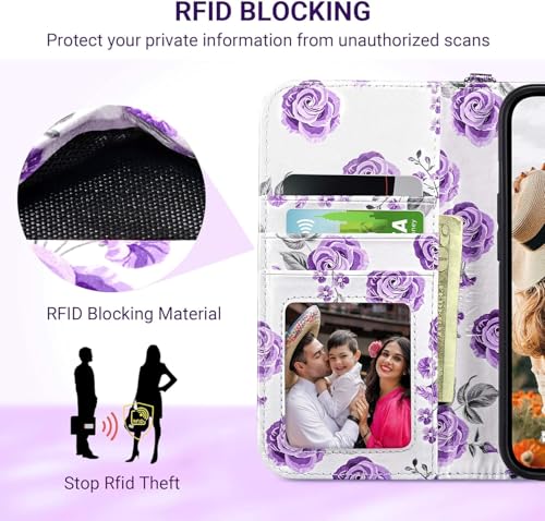 ULAK Compatible with iPhone 16 Pro Wallet Case with Card Holder, PU Leather Case with Kickstand Card Slots Wrist Strap, Durable Shockproof Protective Cover 6.3 Inch, Purple - color: Purple, size: iPhone 16 Pro - 6.3 inch