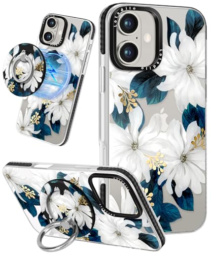 Lotadilo for iPhone 16 Plus Case Compatible with Magsafe Ring Holder Stand - for Women Blue Flower Design TPU Phone Cover for Girls Girly Funny Fashion - color: Blue Flower, size: for iPhone 16 Plus