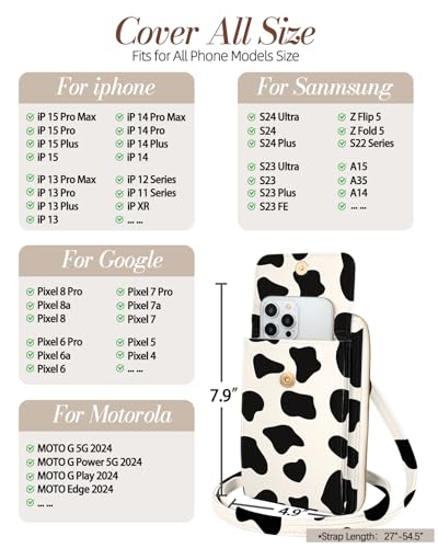 Leather Cell Phone Purse Crossbody Bag for Women | Adjustable Shoulder Strap, Card Slots, Secure Wallet Interior, Cute Pattern Styles, Small Carry for Travel and Daily Use - color: Cow Print