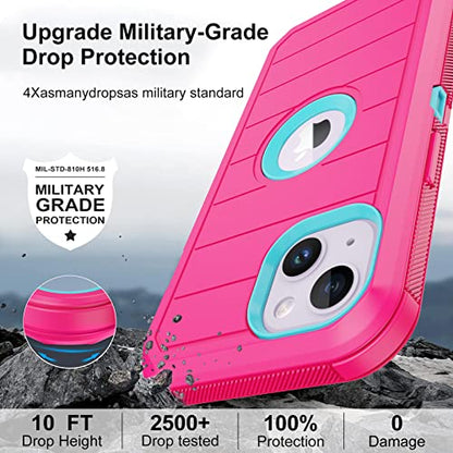 iPhone 14 Case (Rose/Light Green) - 3-Layer Military Grade Shockproof Protection with 2 Screen Protectors - color: Rose/light green II