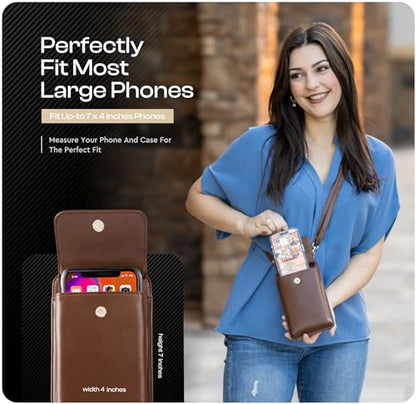 Crossbody Phone Purse for Women – RFID Phone Case Wallet w/Magnetic Closure & Separate Zipper Pocket Crossbody Bag - color: Dark Brown