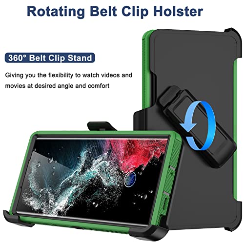 for Samsung Galaxy S22 Ultra Case with Belt Clip Holster, 2X Screen Protector, Military Grade Protection Heavy Duty Full Body Shockproof Rugged Protective Cover for Samsung S22 Ultra 5G (Green B) - color: Green B