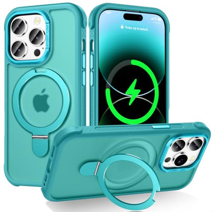 Designed for iPhone 14 Pro Max Case with Magnetic Stand, Darkcyan | Certified Drop Protection, Great Grip Feeling, Matte Translucent Back Slim Shockproof Phone Cover - color: Darkcyan, size: Iphone 14 Pro Max