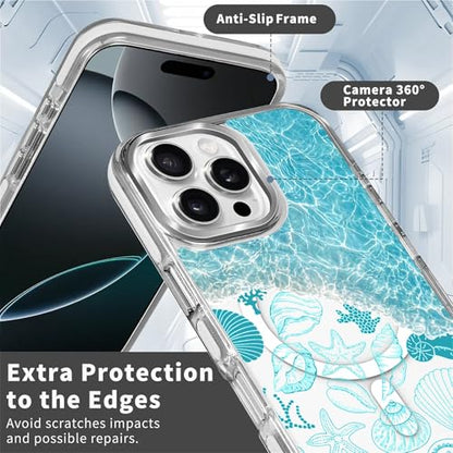 VisEnt Clear Case for iPhone 16 Pro, Magnetic Phone Case, Transparent Slim Cover, Military Grade Protection, Shockproof, Anti-Yellowing, Scratch Resistant, Ocean Wave Shell - color: Ocean Wave Shell, size: Iphone 16 Pro
