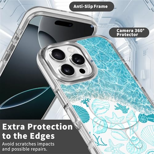 VisEnt Clear Case for iPhone 16 Pro, Magnetic Phone Case, Transparent Slim Cover, Military Grade Protection, Shockproof, Anti-Yellowing, Scratch Resistant, Ocean Wave Shell - color: Ocean Wave Shell, size: Iphone 16 Pro