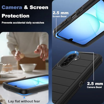 for Samsung Galaxy A17 5G Case, Military-Grade Drop Protection 3-Layer Rugged Shell with Screen Protector, Full-Body Non-Slip Shockproof Heavy Duty Protective Bumper Phone Cover (Black) - color: Black