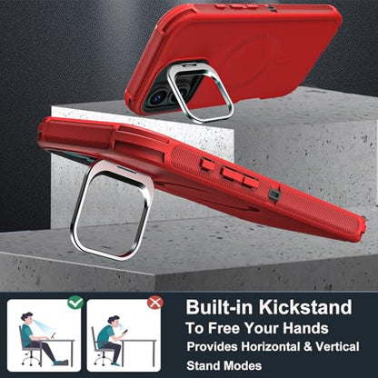 YKHJKLEC for iPhone 16 Case, Military Grade 3 in 1 Heavy Duty Shockproof/Drop Proof/Dust Proof with Kickstand Case, with 2 x Tempered Glass Screen Protector & 1 x Wrist Strap (ZJ-Red/Black) - color: ZJ-Red/Black