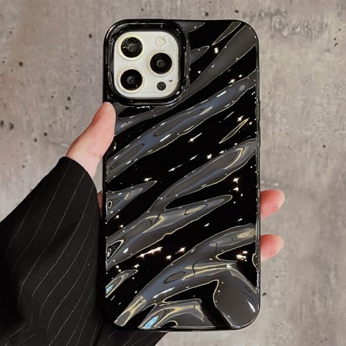 QLTYPRI Compatible with iPhone 11 Case, Cute Wave Water Ripple Pattern Case for Girls Women, Slim Satin Glossy Soft Silicone TPU Bumper Shockproof Protective Phone Cover for iPhone 11 - Black - color: Black, size: iPhone 11