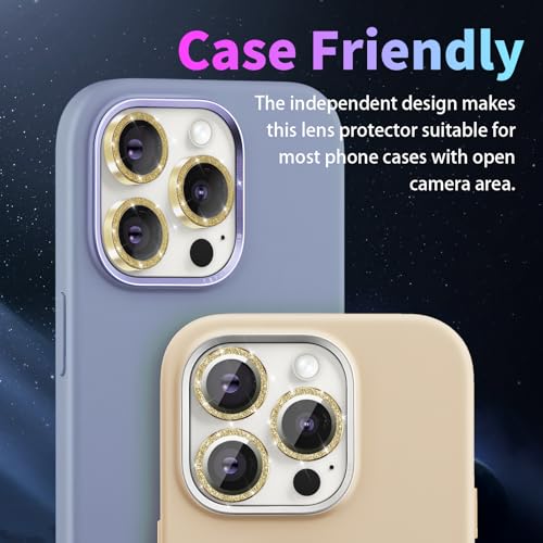 Camera Lens Protector for iPhone 14 Pro/14 Pro Max, Glitter Gold - color: Glitter Gold