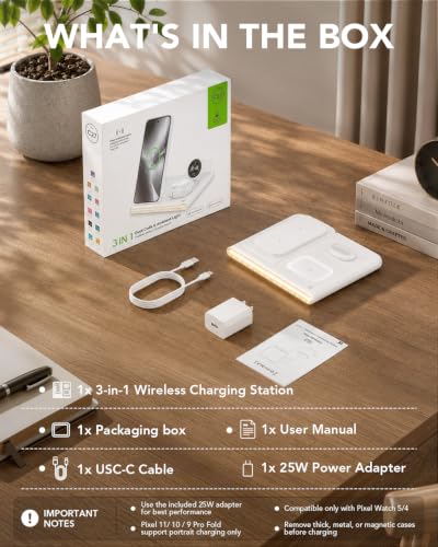 3 in 1 Foldable Wireless Fast Charging Station for Google Pixel Watch 5/4 - color: Light White