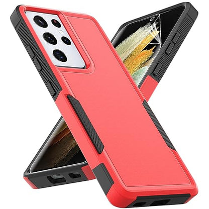 for Samsung Galaxy S21 Ultra Case: Dual Layer Protective Heavy Duty Cell Phone Cover Shockproof Rugged with Screen Protector - Military Protection Bumper Tough - Samsung Galaxy S21 Ultra 5G, Red - color: Red (PC) + Black (TPU)