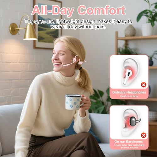 Open Ear Headphones, Trucker Bluetooth Headset with Upgraded Microphone - color: Pink