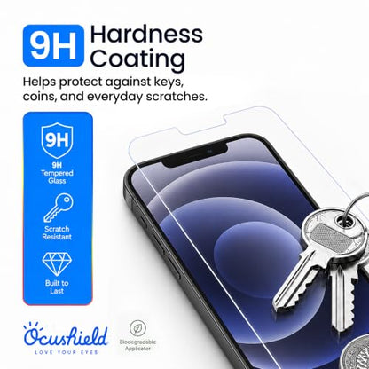 Ocushield Anti Blue Light Tempered Glass Screen Protector of iPhone 12 & iPhone 12 Pro (6.1") – Blocks Blue Light, Prevents Eye Strain & Helps You Sleep Better, 9H Hardness & Case Friendly | Fits 6.1 inch display. 9H tempered glass blocks UV & blue light.