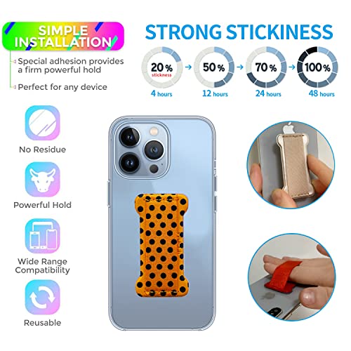 Phone Grip Holder for Hand, Universal Finger Strap Phone Holder, Finger Selfie Grip Compatible with Most Smartphones (Black Polka Dots) -2Pack - color: Black Polka dots