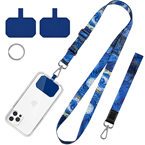 Phone Lanyards, Wrist Lanyards, Adjustable Neck Strap Starry Night - color: blue