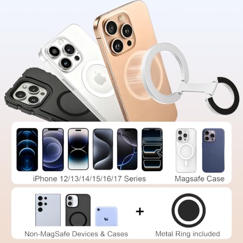 Magnetic Phone Ring Grip for MagSafe Compatible with iPhone Samsung(Silver) - color: Silver
