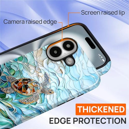 Case Compatible with iPhone 16 Plus, Cute Dual Layer Hybrid Phone Cover, Military Grade Drop Protection, Aesthetic Shockproof Phone Case for Women Girls, Stained Glass Sea Turtle - color: Stained Glass Sea Turtle, size: Iphone 16 Plus