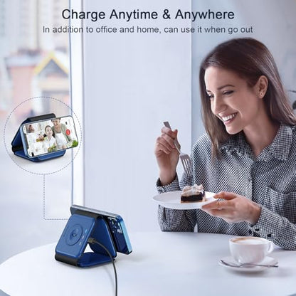 3 in 1 Wireless Charging Station for Apple,Foldable Magnetic Travel Charger - color: deep blue