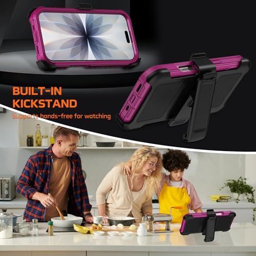 for iPhone 17 Case with Belt Clip Holster & Kickstand,Military Grade Drop Tested Shockproof Heavy Duty Rugged Cover,w/2X Screen Protectors Defender Bumper Protective Cases for Apple 17 (Burgundy) - color: Burgundy