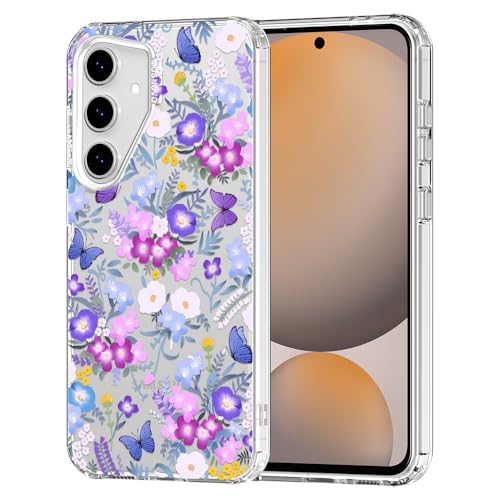 MOSNOVO Case for Samsung Galaxy S24 FE, [Buffertech 6.6ft Military-Grade Drop Protection] [Anti Peel Off Tech] Clear TPU Bumper Phone Case Cover Design - Purple Peri Nemophila Flower - color: Clear - Purple Peri Nemophila Flower, size: Samsung Galaxy S24