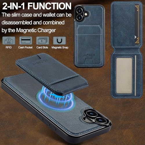 L3 2 in 1 Detachable Leather Wallet and Phone Cases Compatible with iPhone 17 Case with Card Holder RFID Blocking, Compatible with Magsafe Charging 6.3 Kickstand (Blue, IP 17) - color: Blue, size: 6.3 inches