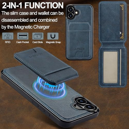 L3 2 in 1 Detachable Leather Wallet and Phone Cases Compatible with iPhone 17 Case with Card Holder RFID Blocking, Compatible with Magsafe Charging 6.3 Kickstand (Blue, IP 17) - color: Blue, size: 6.3 inches