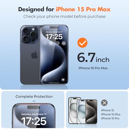 UNBREAKcable 3-Pack Screen Protector for iPhone 15 Pro Max Tempered Glass | Shatterproof, Easy Install, 9H Hardness, 99.99% HD Clear, Bubble-Free, Anti-Fingerprint, Scratch Resistant, Case Friendly - size: iPhone 15 Pro Max