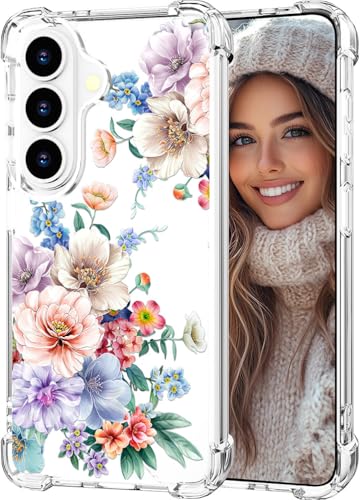 Hungo Compatible for Samsung Galaxy S26 Case, Thin Slim Cute Girly Skin Cases Protector with Airbag Bumper for Women Girls (Clear Beautiful Carnation) - color: Clear Beautiful Carnation, size: Galaxy S26