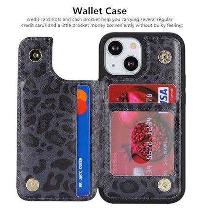 iCoverCase Compatible with iPhone 13 Mini Case with Card Holder, Wallet Phone Case for Women Men RFID Blocking PU Leather Protective Case 5.4 Inch (Black Leopard) - color: Black Leopard