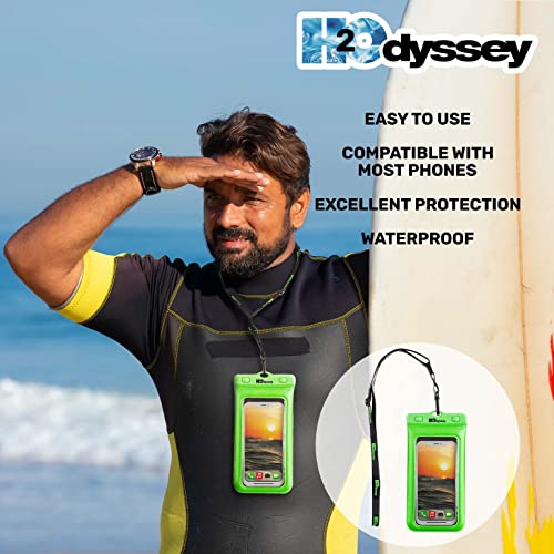 H2ODYSSEY Waterproof Phone Case and Lanyard - Excellent Waterproof Protection - Floats in The Water -Lanyard for Beach Kayak Travel - Universal Size - Green - color: Green