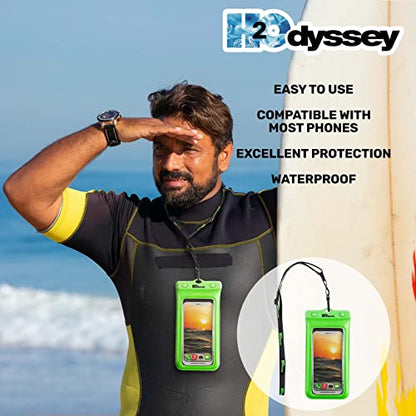 H2ODYSSEY Waterproof Phone Case and Lanyard - Excellent Waterproof Protection - Floats in The Water -Lanyard for Beach Kayak Travel - Universal Size - Green - color: Green