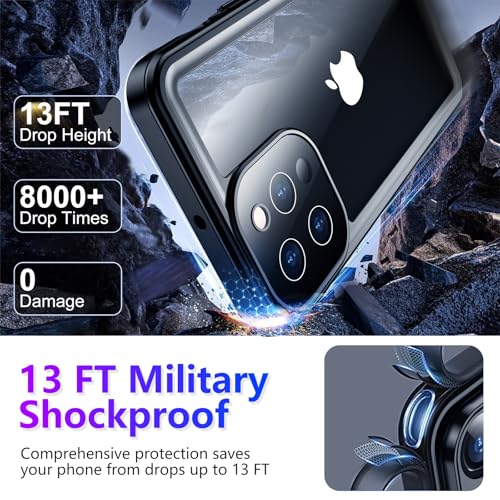 Compatible with iPhone 13 Pro Max Case Waterproof, Built-in Screen & Camera Protector IP68 Underwater Full Body 13FT Military Dropproof Shockproof Phone Case 6.7"-Black/Clear - color: Black, size: iPhone 13 Pro Max