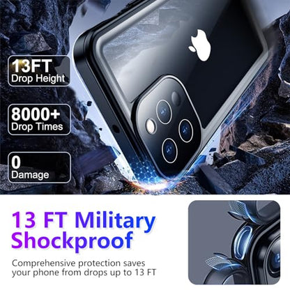 Compatible with iPhone 13 Pro Max Case Waterproof, Built-in Screen & Camera Protector IP68 Underwater Full Body 13FT Military Dropproof Shockproof Phone Case 6.7"-Black/Clear - color: Black, size: iPhone 13 Pro Max