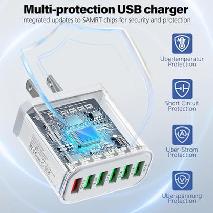 USB Charger Block, 6-in-1 50W Charging Blocks, Fast USB Wall Charger Plug