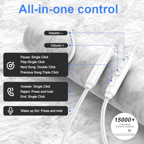 Wired Earbuds for iPhone 17/17 Pro/17 Pro Max/17e/16e/16/16 Pro Max16 Plus - color: White